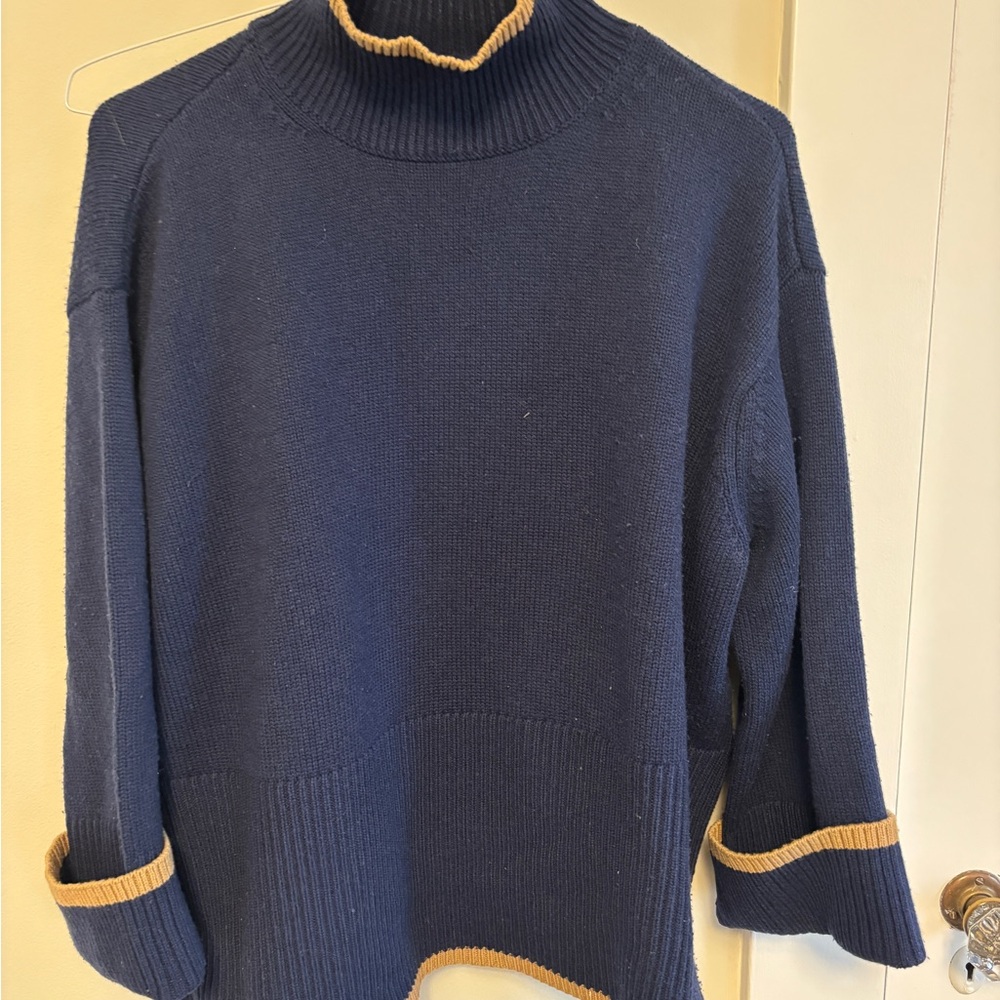 Tuckernuck Navy and Tan Cowl Neck Sweater